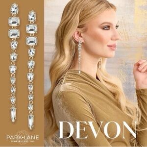 NEW Park Lane Jewelry Devon Earrings Gold Cascade Drop Statement Crystal Post